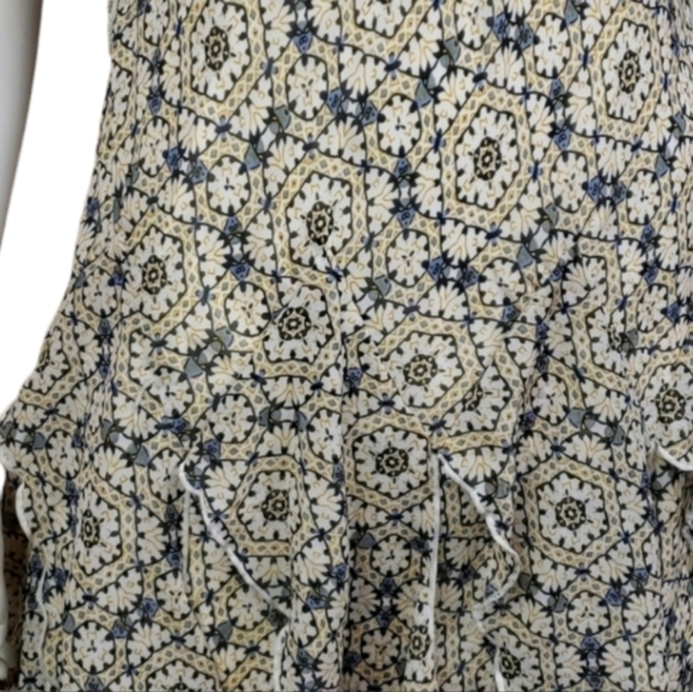 Robbie Bee Dress Yellow Sleeveless Fit Flare Floral Boho Geometric Ruffled Lined - Picture 6 of 9
